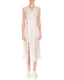 Sleeveless Patchwork-Embroidery Coat Dress, Anemone