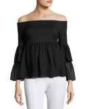 Charlotte Off-the-Shoulder Babydoll Top, Black