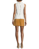 Belted Suede Wrap Skirt, Sand