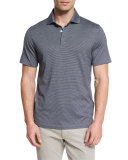 Micro-Striped Cotton-Blend Short-Sleeve Polo Shirt, Navy