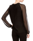 Benny Crepe Lace-Up Blouse, Black