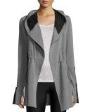 Traveler Long Jacket w/Leather Trim, Heather Gray/Black