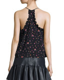Mia Floral-Print Silk Camisole, Navy