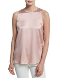 Jewel-Neck Slim-Fit Satin Tank, Lotus
