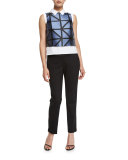 Sleeveless Button-Front Stretch-Poplin Shirt, White