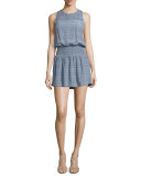 Kiernan Tile-Print Silk Dress, Faded Sky