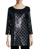 3/4-Sleeve Square Sequined Tunic 