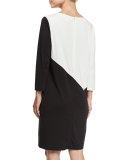 Seamed Colorblock Ponte Dress, Black/Ivory, Plus Size