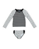 stripe & polka-dot rashguard set, black/white, size 2-6