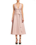 Sleeveless Wrap A-line Midi Dress, Powder Pink