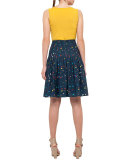 Stitch-Pleated Boulder-Print Skirt, Navy