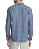 Beach Tonal-Stripe Sport Shirt, Navy