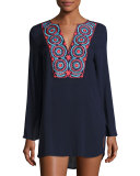 Embroidered Long-Sleeve Tunic Coverup