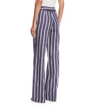 Striped High-Waist Wide-Leg Trousers, Blue/White