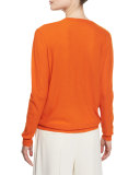 Blouson Cashmere V-Neck Sweater, Tangerine