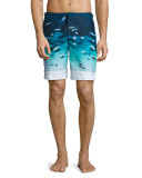 Dane Boat-Print Swim Trunks, Blue