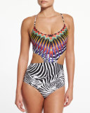 Phoenix Embroidered Cutout One-Piece Swimsuit