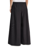 Paillette-Embellished Wide-Leg Pants, Black