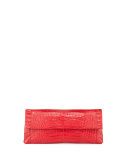 Gotham Crocodile Flap Clutch Bag, Red Matte