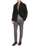 Chunky Ribbed Button-Front Cardigan, Black