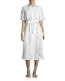 Guayabera Midi Shirtdress, Pure White