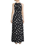 sleeveless daisy dot tie-back maxi dress, black