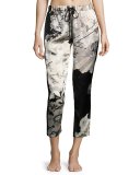 Yuzen Floral-Print Silk Lounge Pants, Multi Pattern
