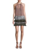 Leomi Printed Sleeveless Tiered Dress,Terracotta Rose/Black/White