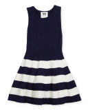 Sleeveless Striped Fit-and-Flare Sweaterdress, Navy, Size 4-7