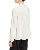 Pleated Tie-Neck Blouse, Ivory
