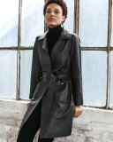 Belted Leather Trenchcoat, Midnight Black