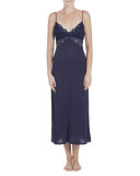 Stormy Skies Lace-Trimmed Jersey Gown, Navy
