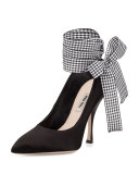 Satin Pointed-Toe Ankle-Wrap Pump, Nero
