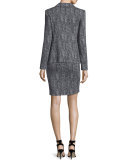 Fitted Cotton-Blend Herringbone Jacket, Black/Multi