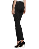 Napa Leather-Front Cropped Combo Pants, Black