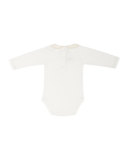 Long-Sleeve Collared Jersey Playsuit, White/Pink, Size 3-18 Months