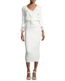 Soutache-Embroidered Midi Skirt, White