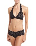 Spring Scalloped Lace Halter Swim Top, Black