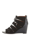 Jeisa Lace-Up Wedge Sandal, Black