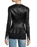 Anasta Zip-Front Leather Jacket, Black