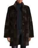 Horizontal-Striped Mink Fur Long Coat