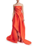 Strapless Draped Gown, Orange