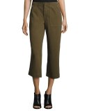 Denny Cropped Wide-Leg Pants, Army Green