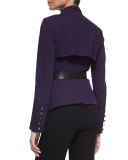 Long-Sleeve Belted Trench Jacket, Dark Purple