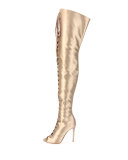 Marie Satin Lace-Up 105mm Over-the-Knee Boot, Beige