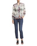 Paisley Straight-Leg Ankle Jeans, Blue