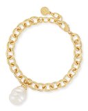 Golden Chain Bracelet with Baroque Pearl Charm