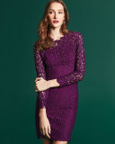 Bellamy Lace Long-Sleeve Dress, Garnet