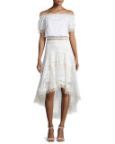 Belle Embroidered High-Low Skirt, Pearl White