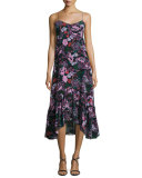 Inga Floral-Print Sleeveless Midi Dress, Black/Multicolor